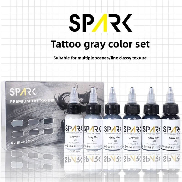 Επαγγελματικό Spark Gray Tattoo Ink σετ 30ml/1oz Οργανική υγρή χρωστική ουσία σετ καλλιτέχνης προσαρμοσμένο μόνιμο μελάνι μακιγιάζ